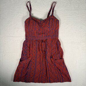 American Eagle Dress Women 12 Orange‎ Geometric Midi Zipper Sleeveless Pockets